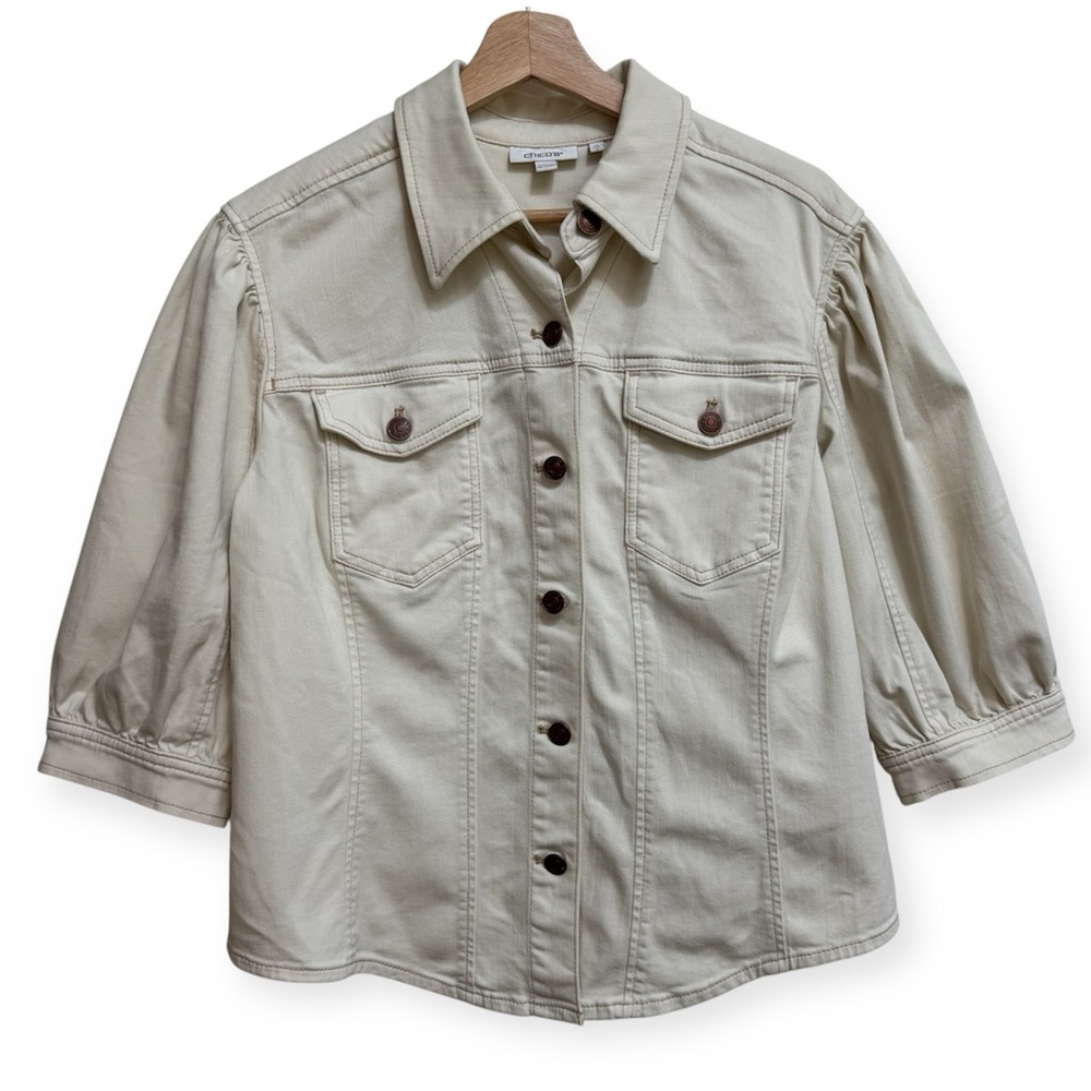 Chico’s Short Puff Sleeve Jean Jacket